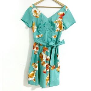 eShakti • turquoise cotton dress with applique orange flowers • 18 1X